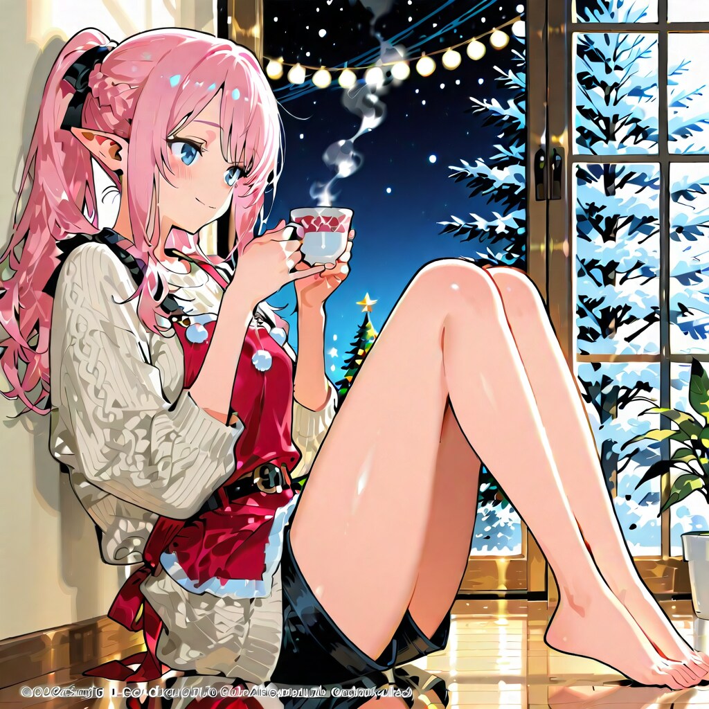 クリスマス後の大掃除が終わりホッと一息いれているエルフの女の子