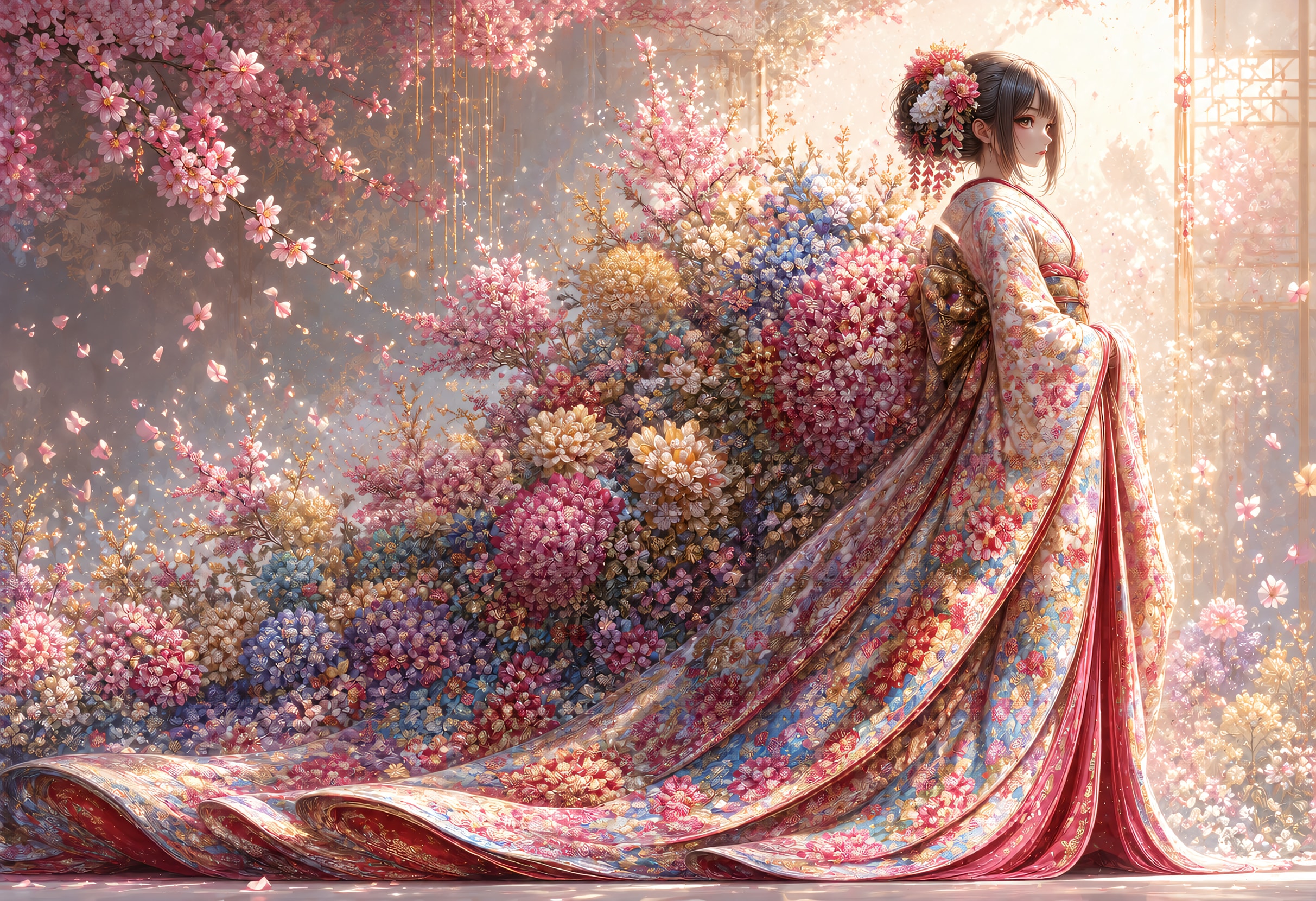 花の世界と着物美人
