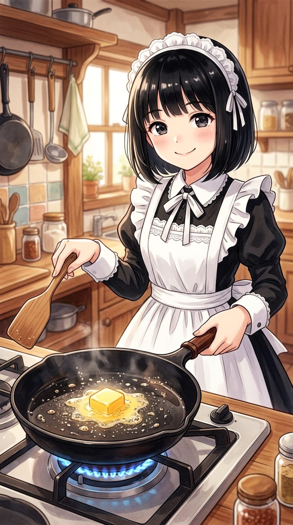 フライパンにバターをひく