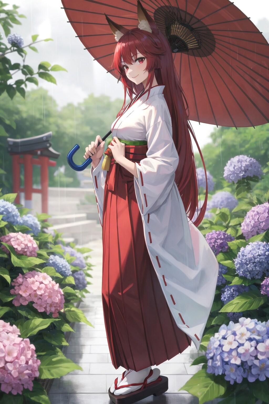 雨の日の狐巫女さん