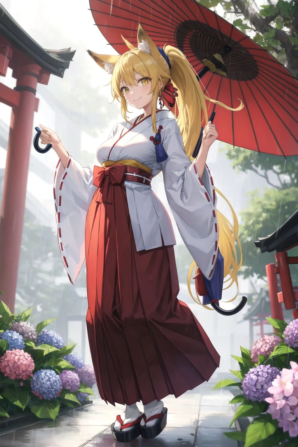 雨の日の狐巫女さん