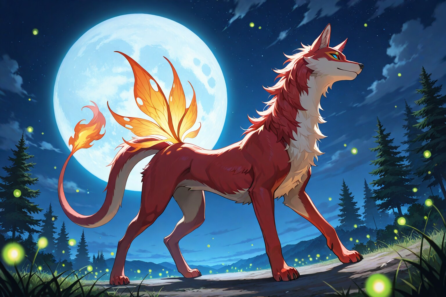 月夜の幻獣と蛍