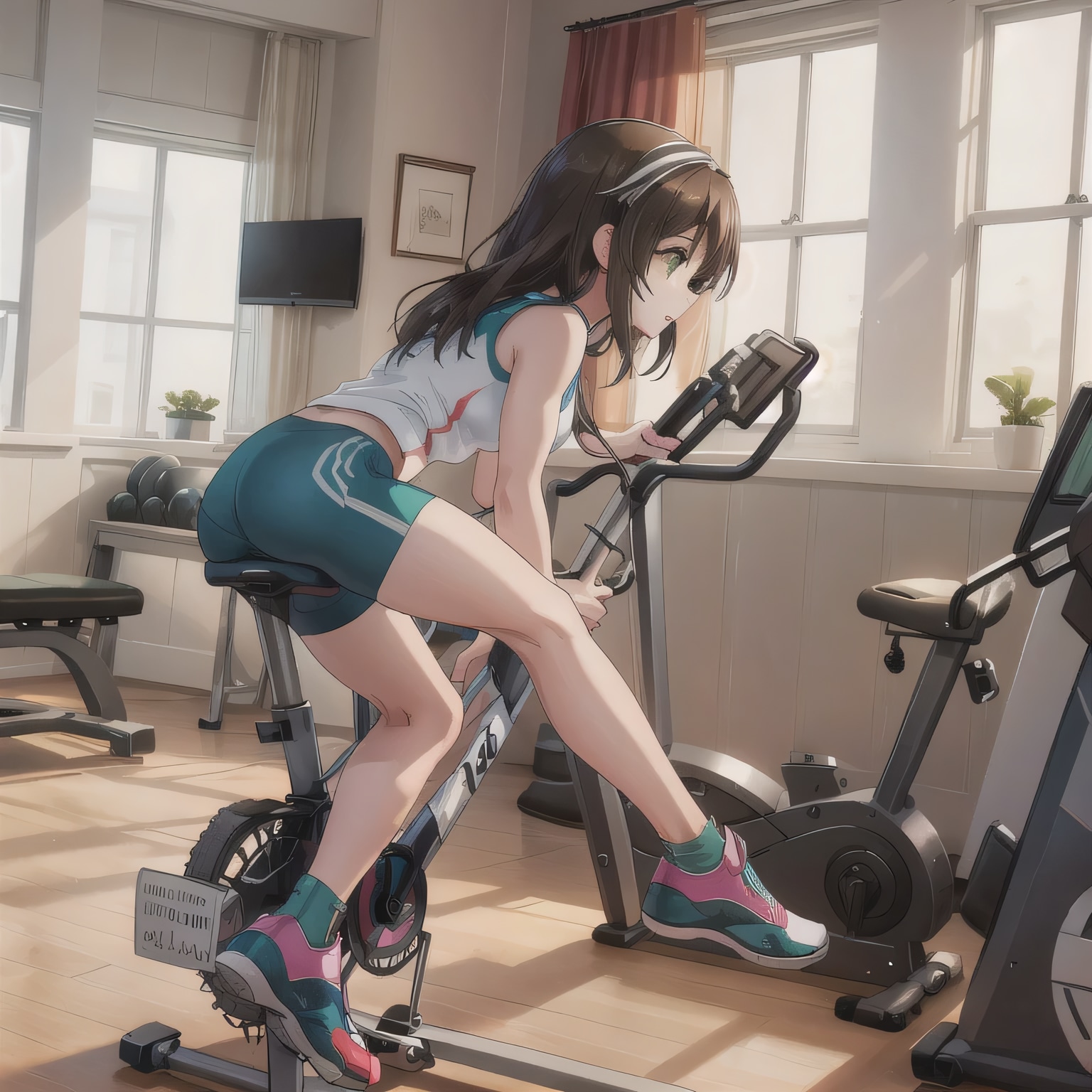 黒髪ロングでエアロバイクの少女１２ | の人気AIイラスト・グラビア