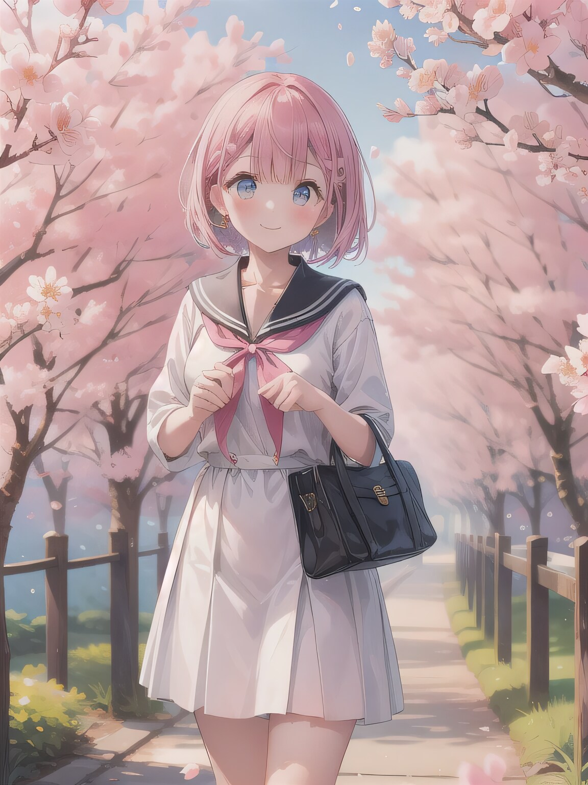 ピンク髪ボブでセーラ服の美女 | の人気AIイラスト・グラビア