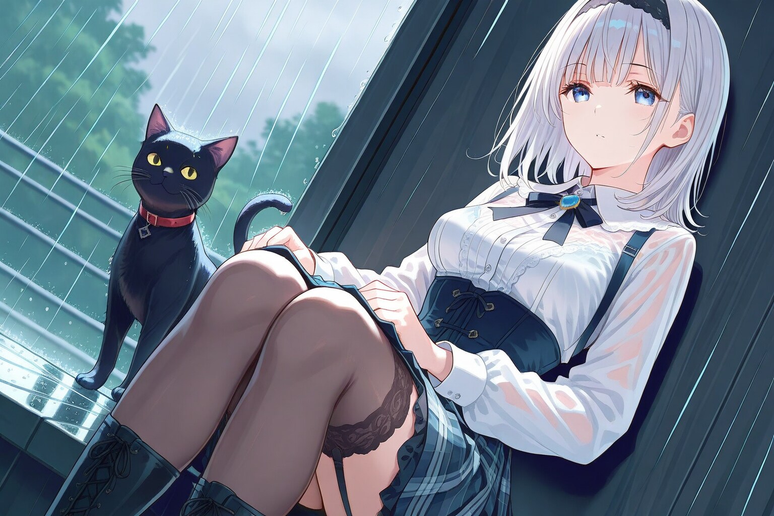 お嬢様と雨と猫
