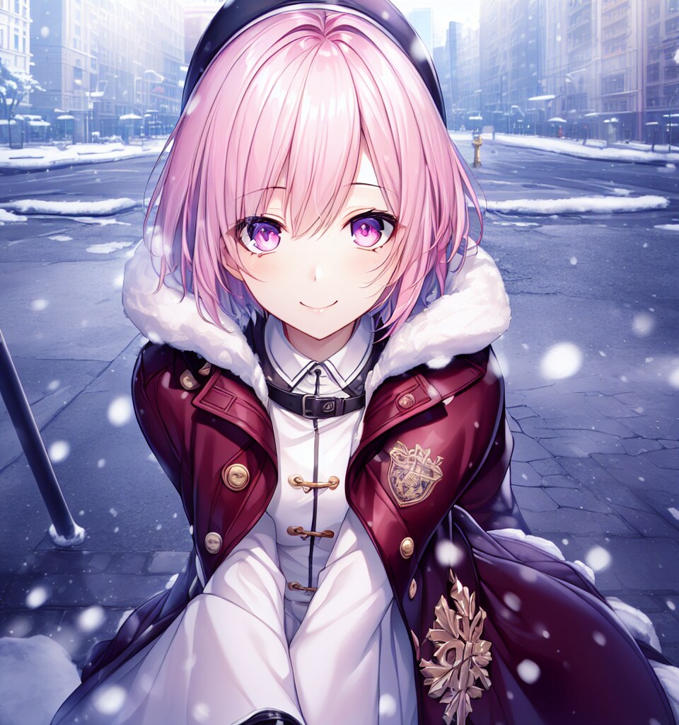 桃色雪景色