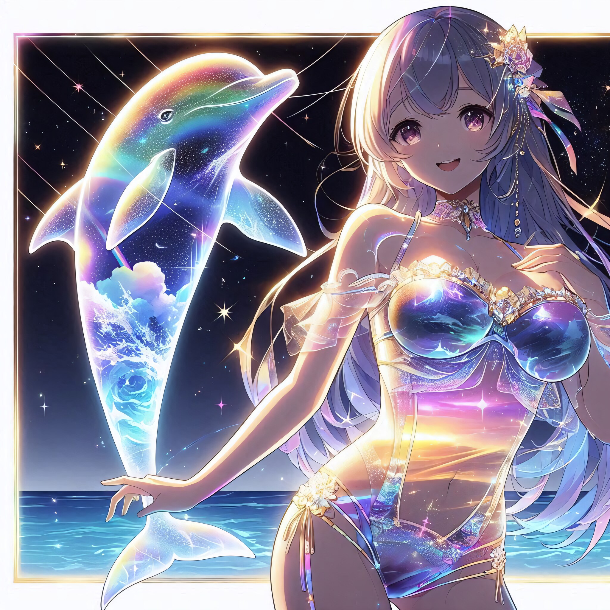 イルカの中の虹世界 | の人気AIイラスト・グラビア