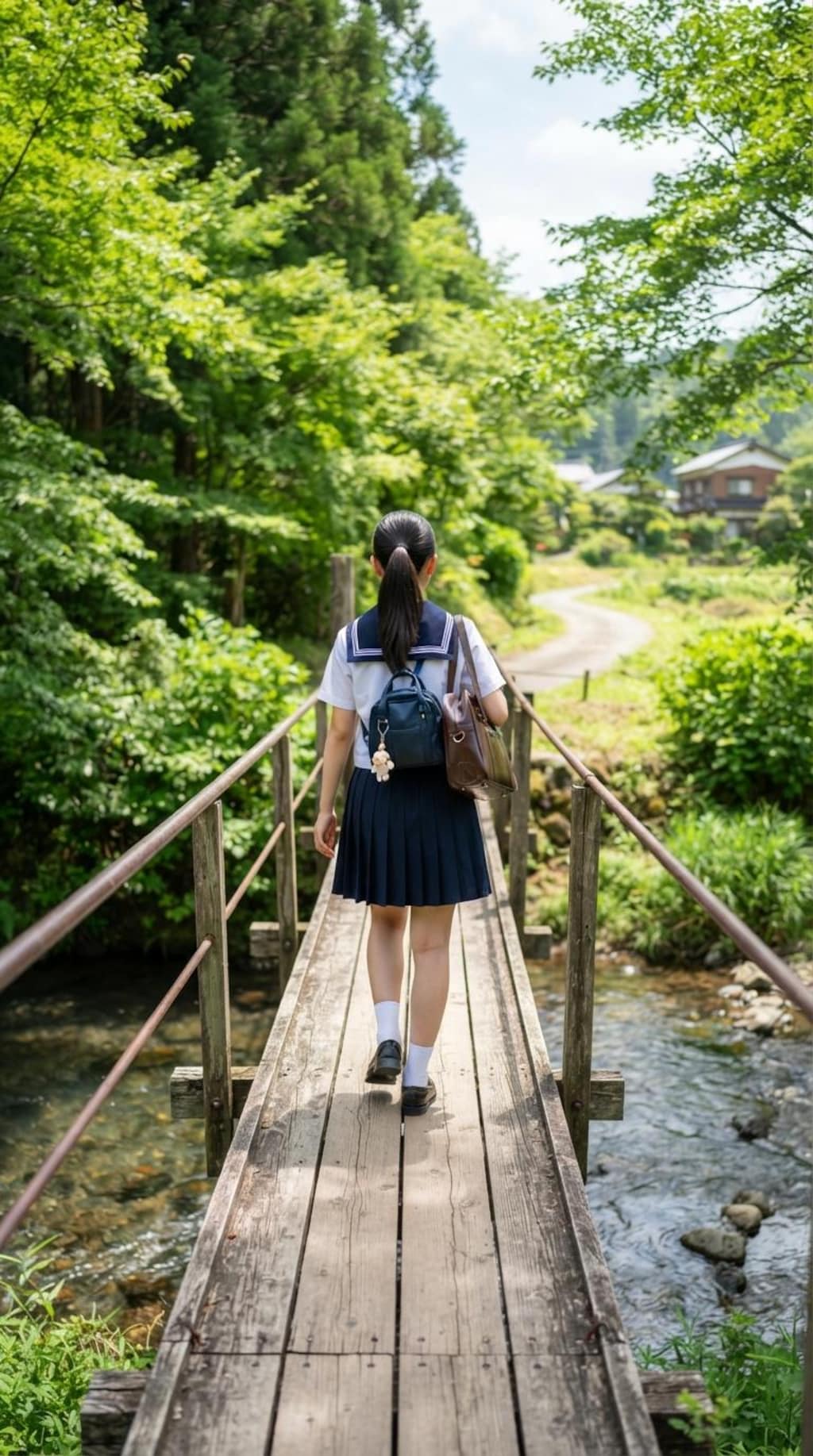 女子高生の川渡り1