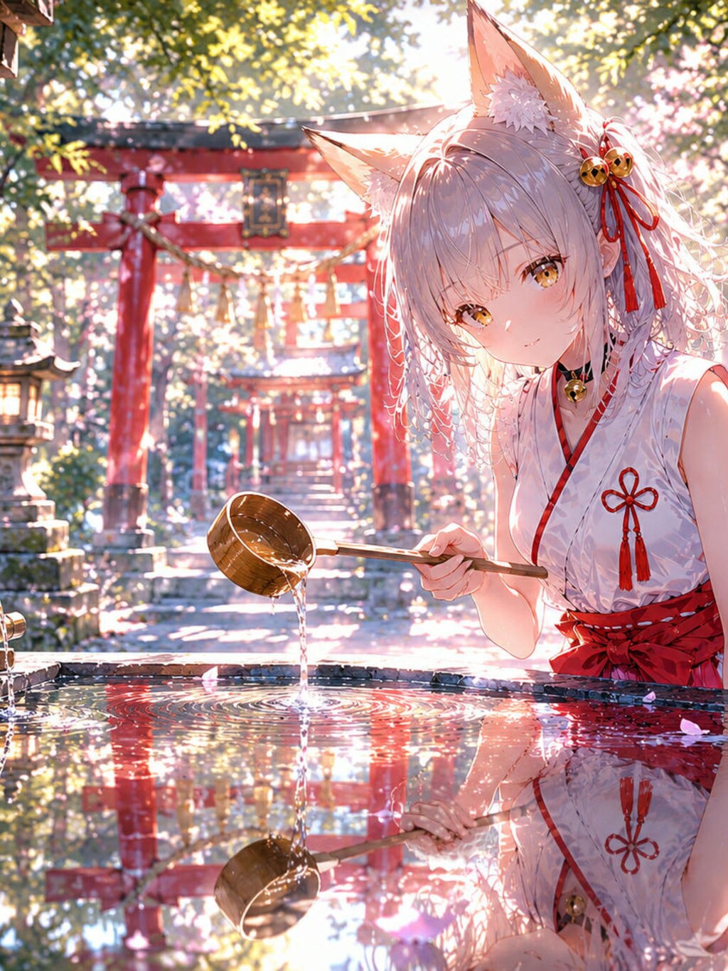 静かな神社の清め儀式