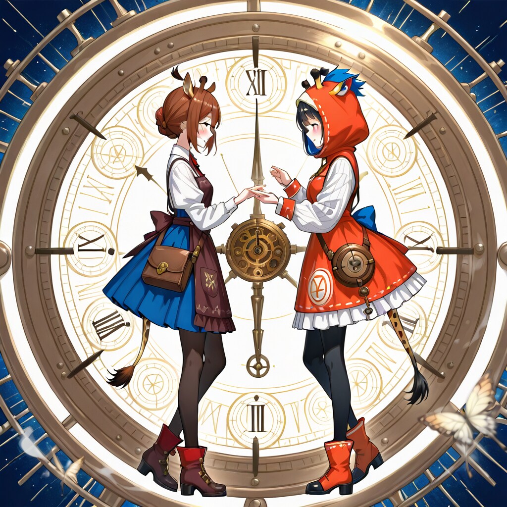 時計モチーフとキリン着ぐるみちび子ちゃん