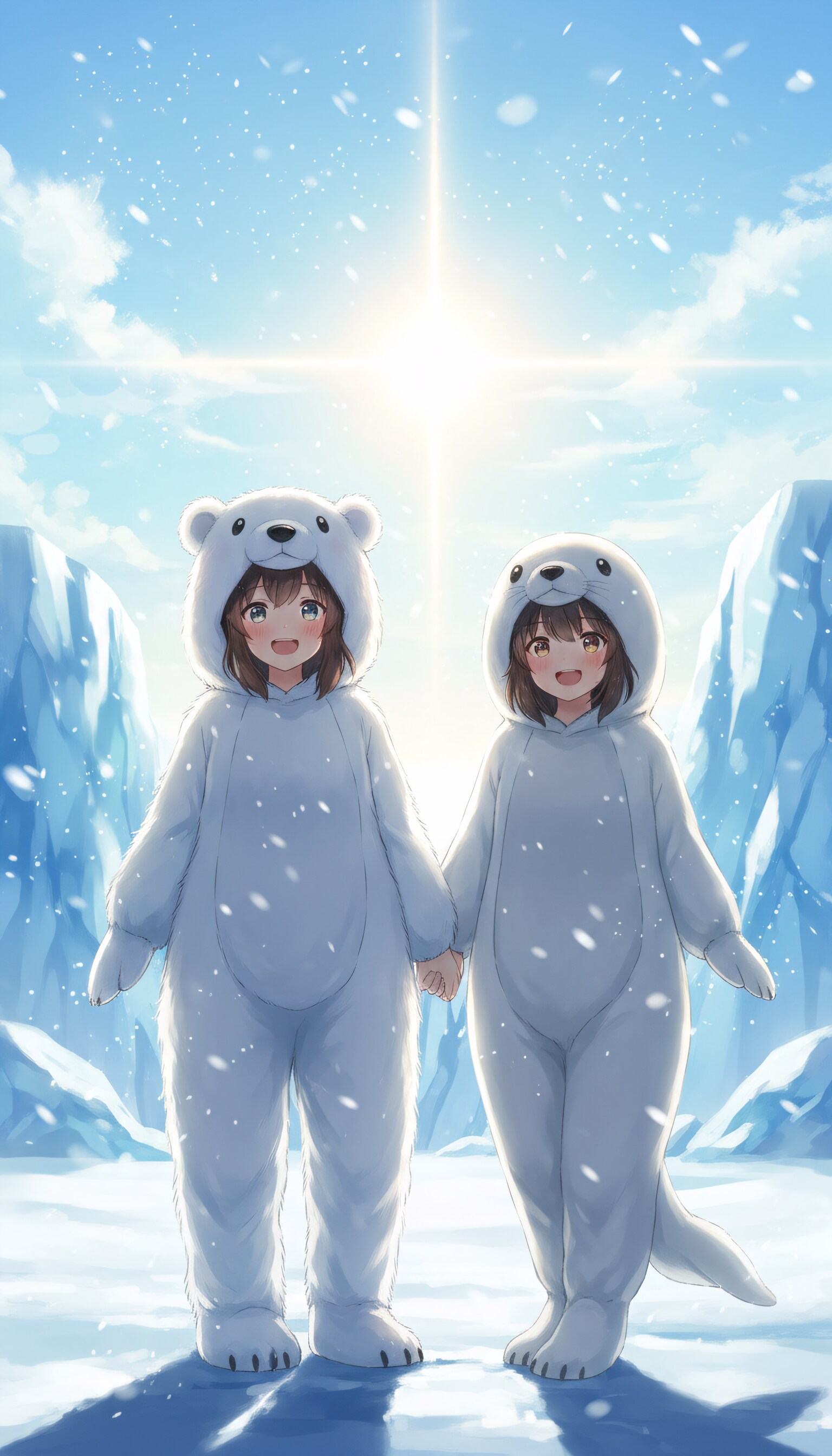 【#白】白熊と白アザラシの着ぐるみを着た少女たち（Gemini）