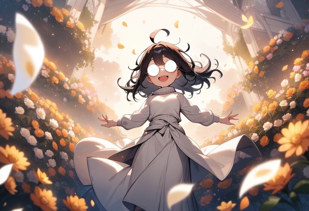 花に埋もれる牙メガネ