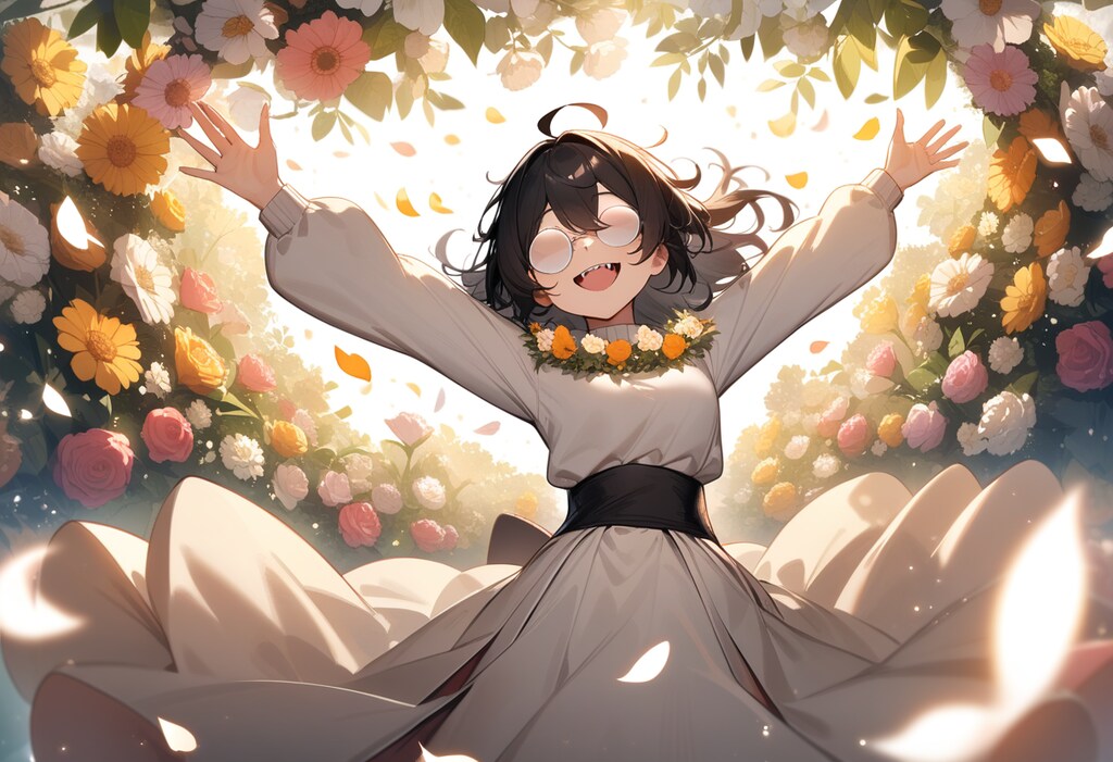 花に埋もれる牙メガネ