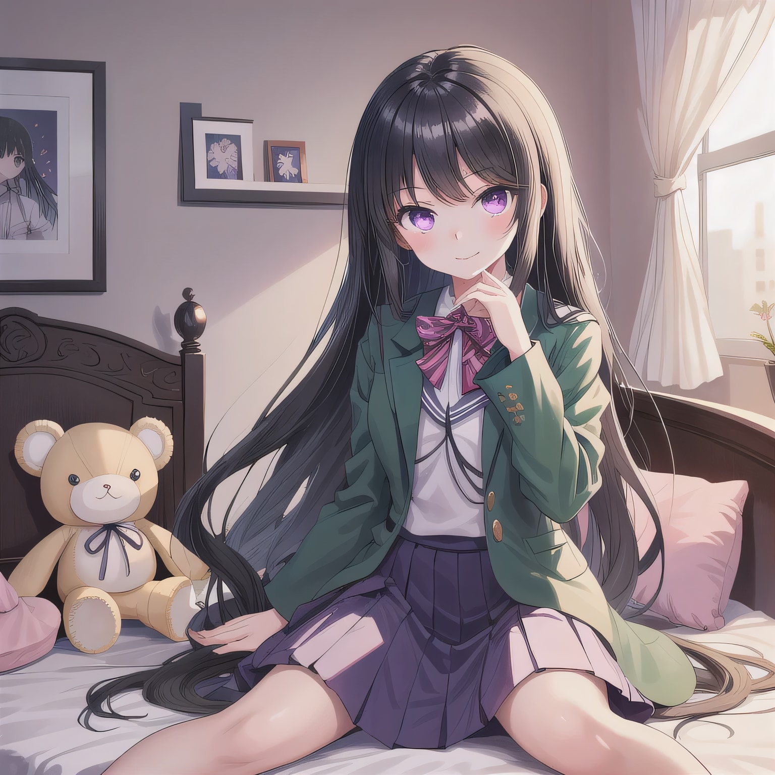 黒髪ロングで寝室の少女１９ | の人気AIイラスト・グラビア