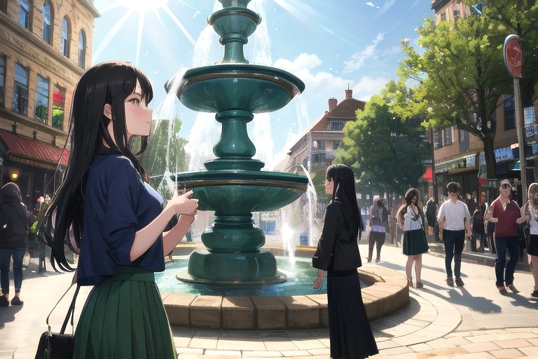 待ち合わせ目印は噴水 | の人気AIイラスト・グラビア