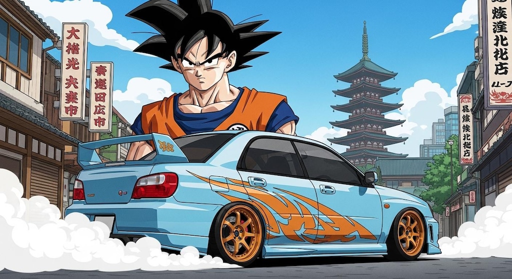 孫悟空とインプレッサセダンGDB