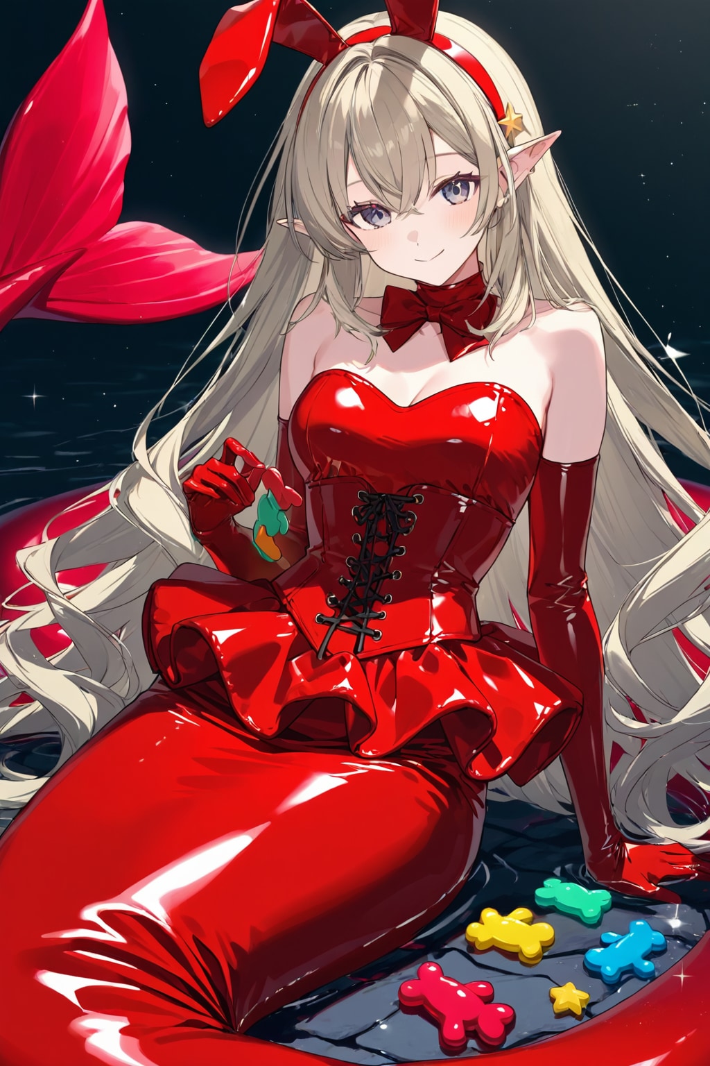 ラテックスのロングドレス