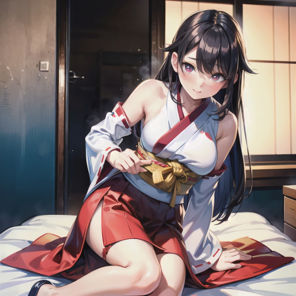 黒髪ロングで巫女服の少女５