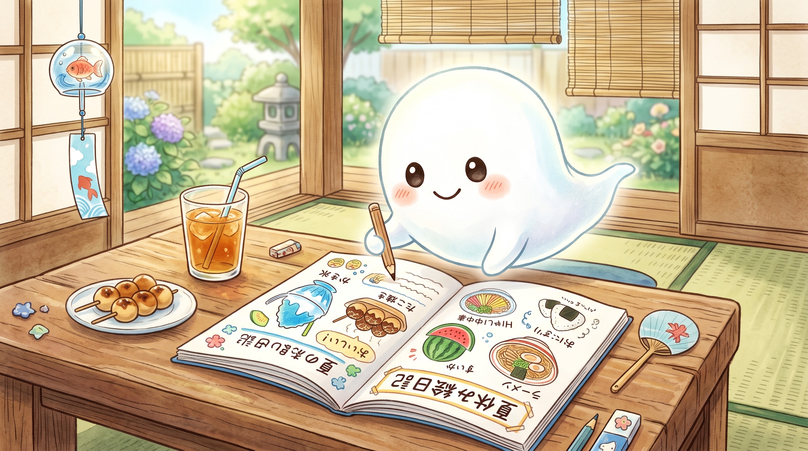 絵日記を書くお化けさん | の人気AIイラスト・グラビア