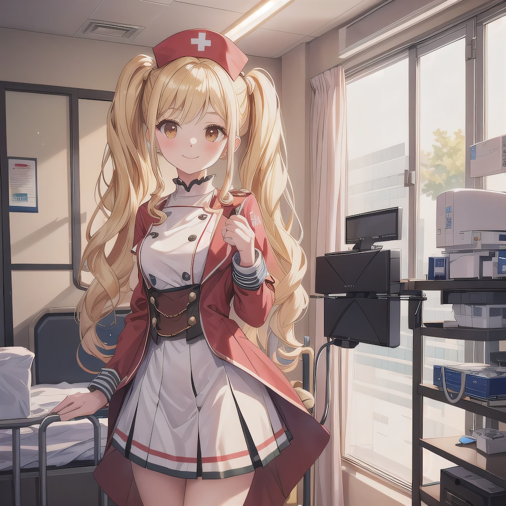 金髪ロングで看護服の少女