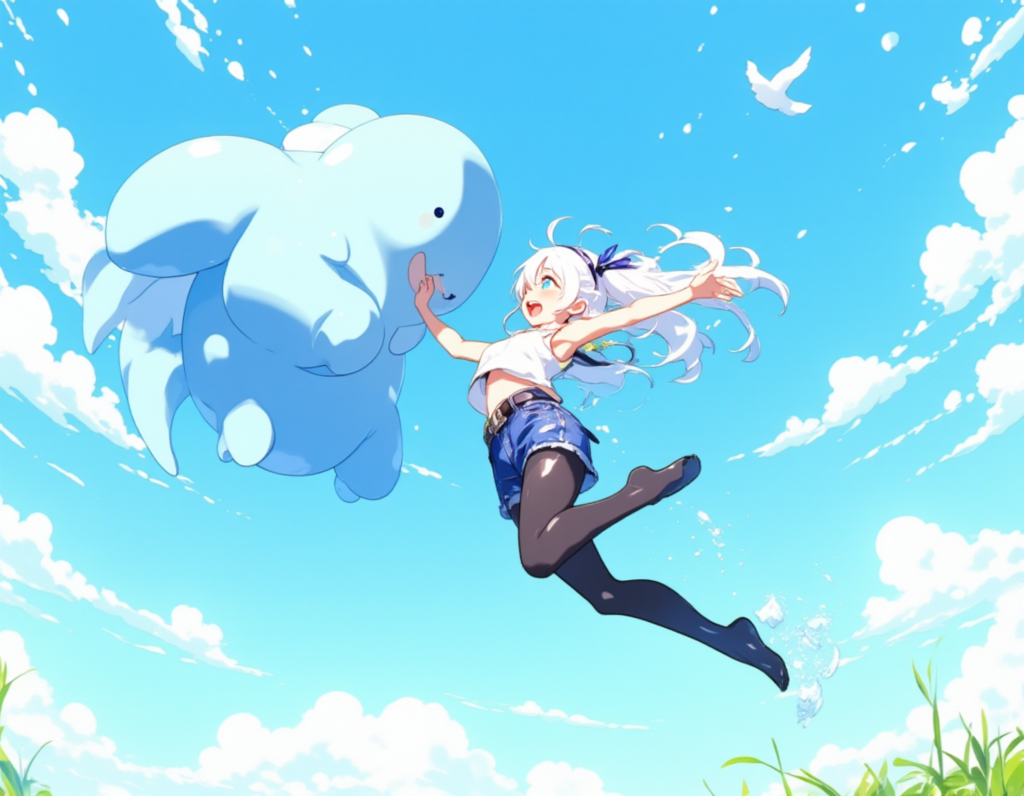 水しぶきの中の可愛い冒険