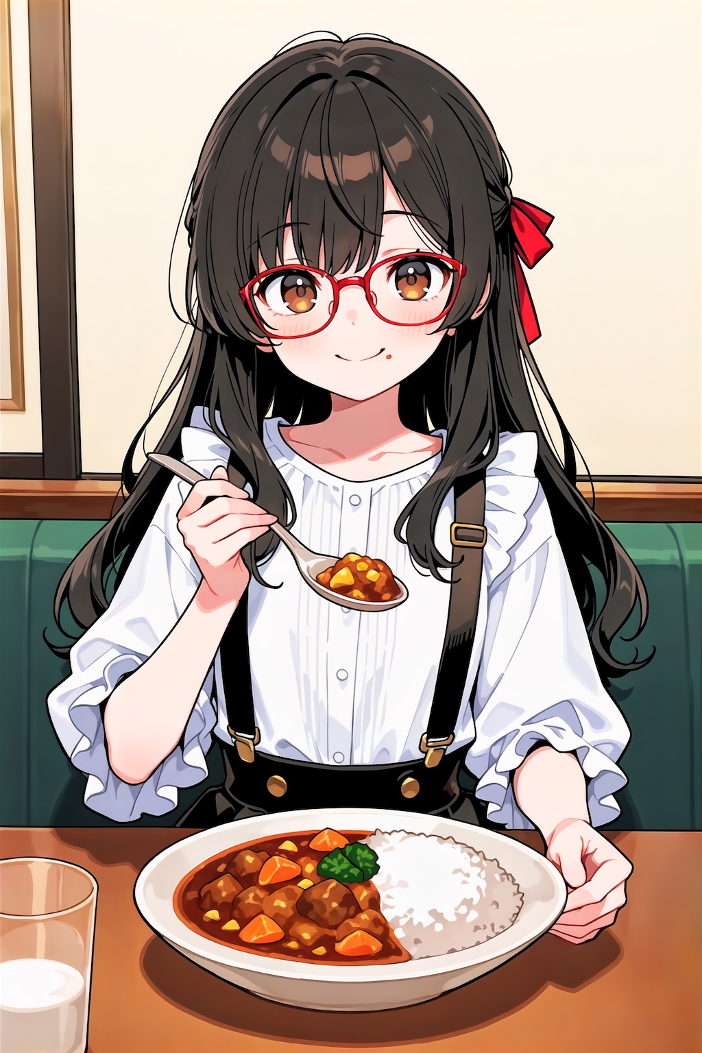 メガネをしてカレーを食べる皿良ちゃん