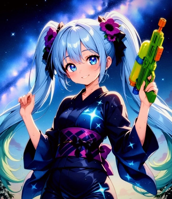 煌めく星空と、　　　　　　　　　　　　　　大自然の中で🍀碧髪娘の水遊び