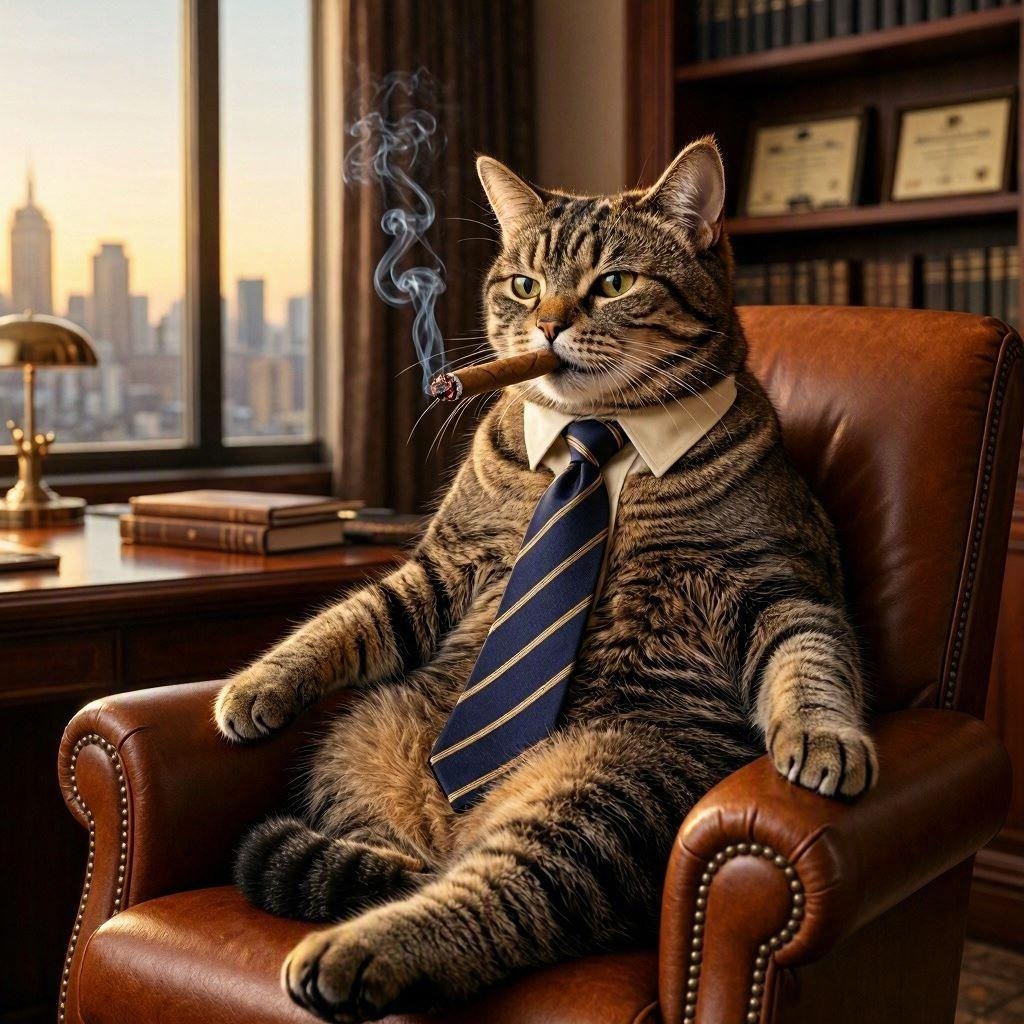 裸一貫の社長猫