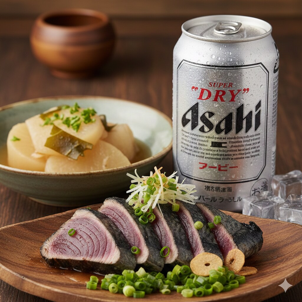 【晩飯】カツオのたたき、大根の煮物、キンキンのやつ