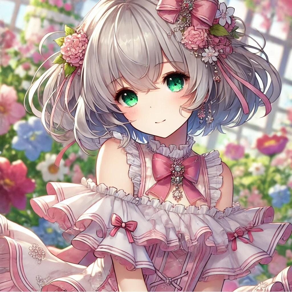 銀髪ボブでドレスの少女