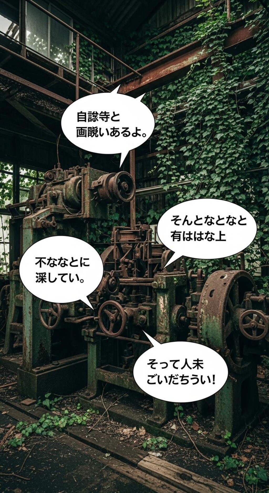 今日は廃工場の機械に喋ってもらった
