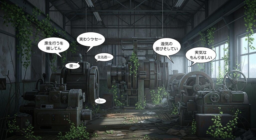 今日は廃工場の機械に喋ってもらった