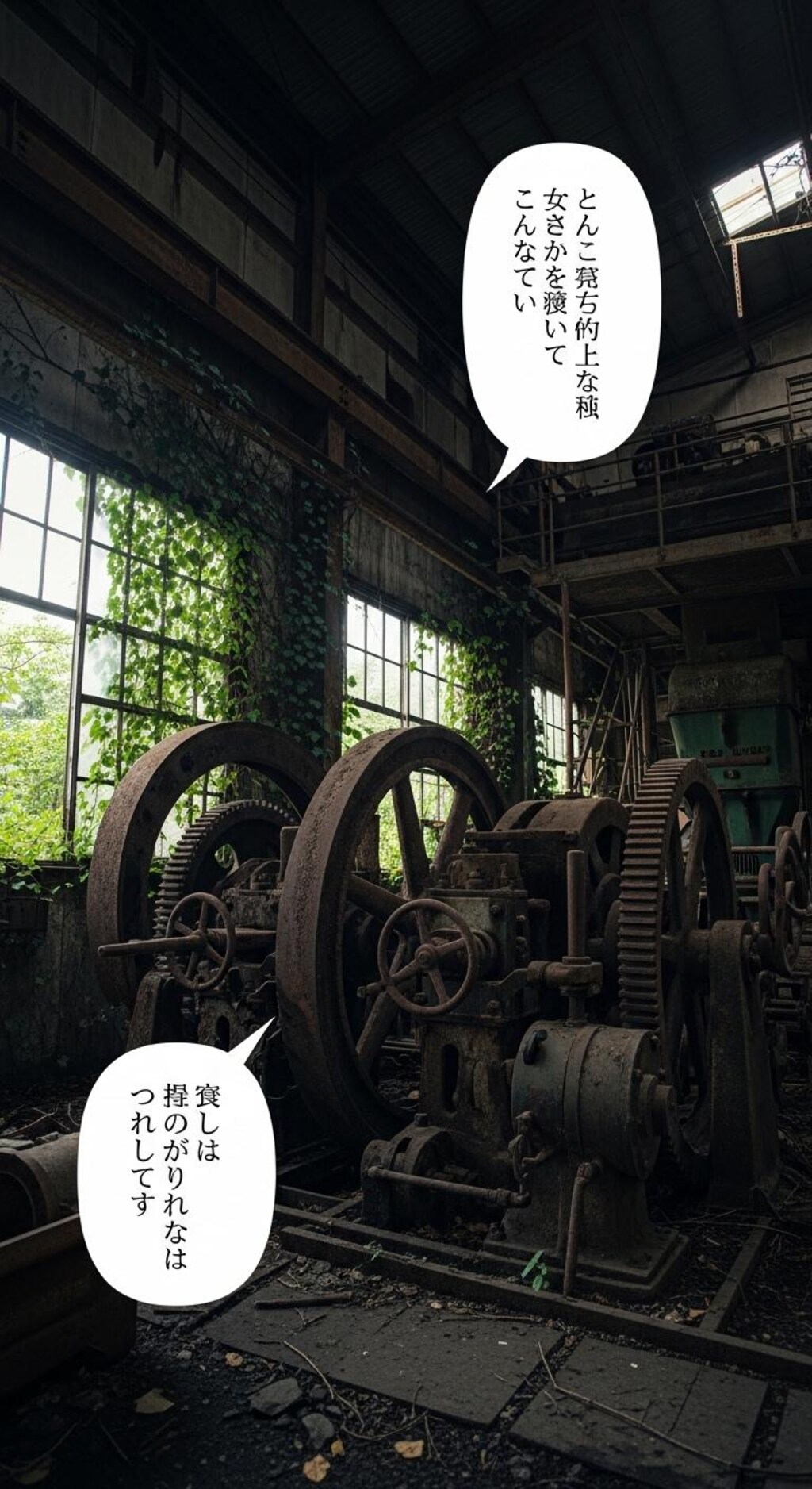 今日は廃工場の機械に喋ってもらった