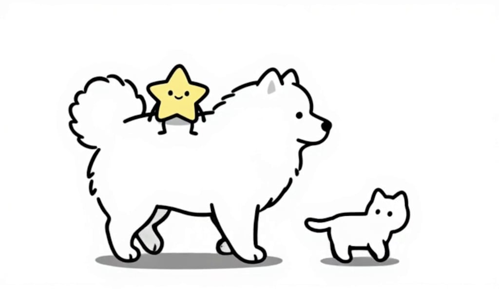 サモエドんと子猫さんと星くず君　疲れた？それともサモエドんのモフモフが気持ちよさそうだった？