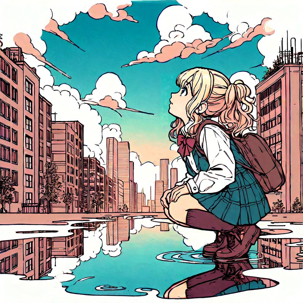 街と水たまり、少女190