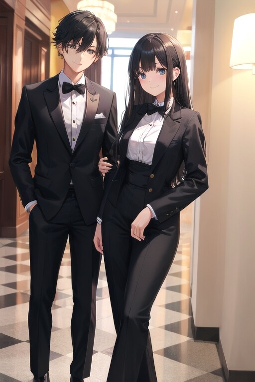 タキシード美少女エリカ　ホテル勤務中にタキシードイケメン紳士と談話
