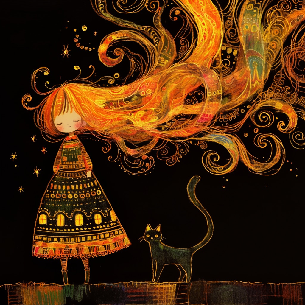 きらめき流星ヘアーと黒ねこ