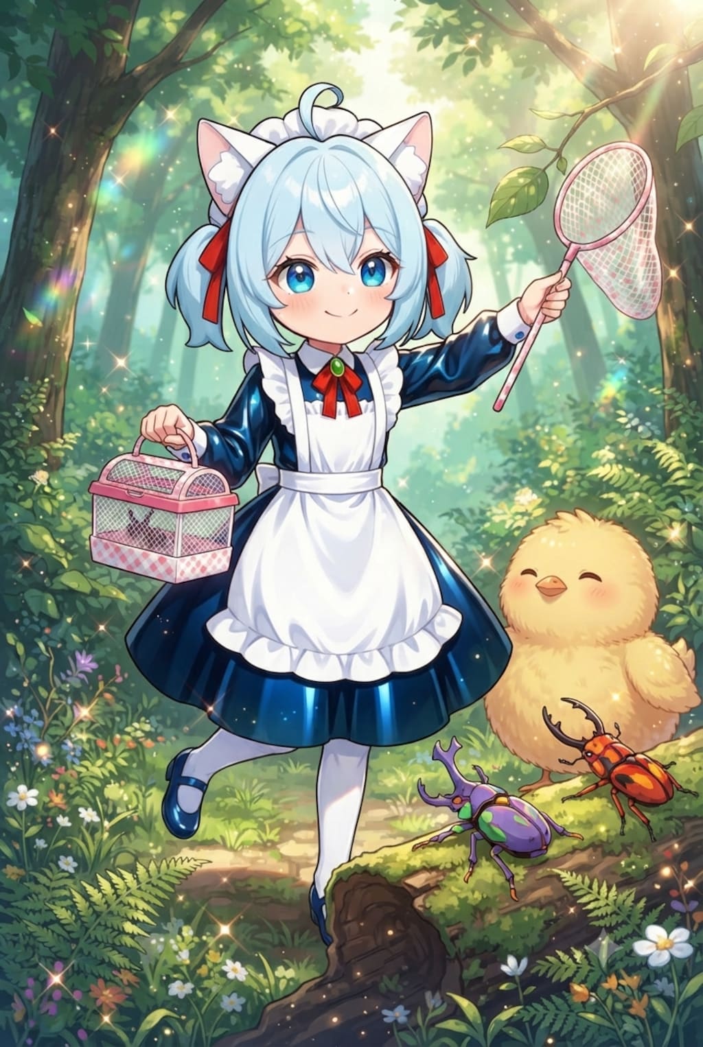 猫耳ちゃんとひよこ　虫とり