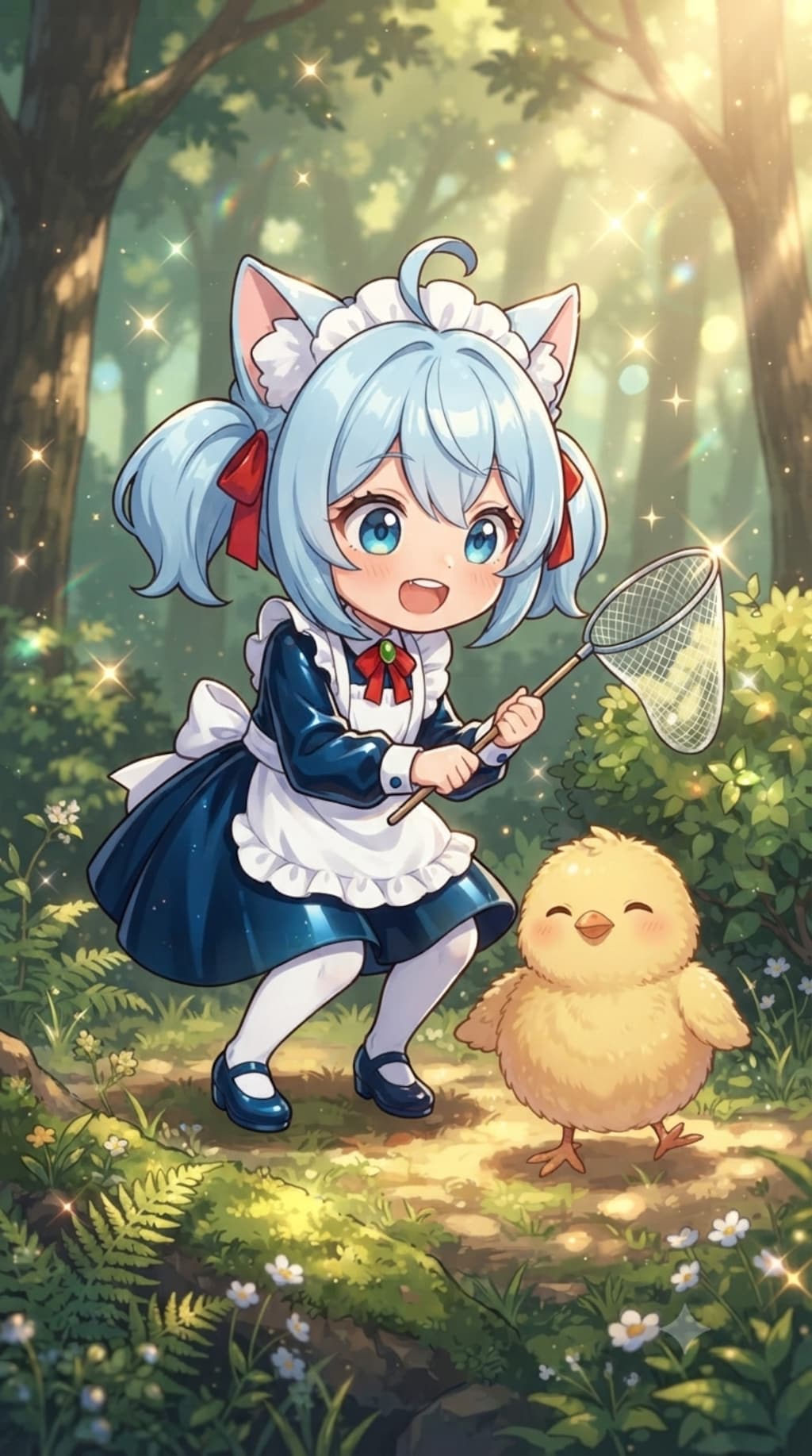 猫耳ちゃんとひよこ　虫とり