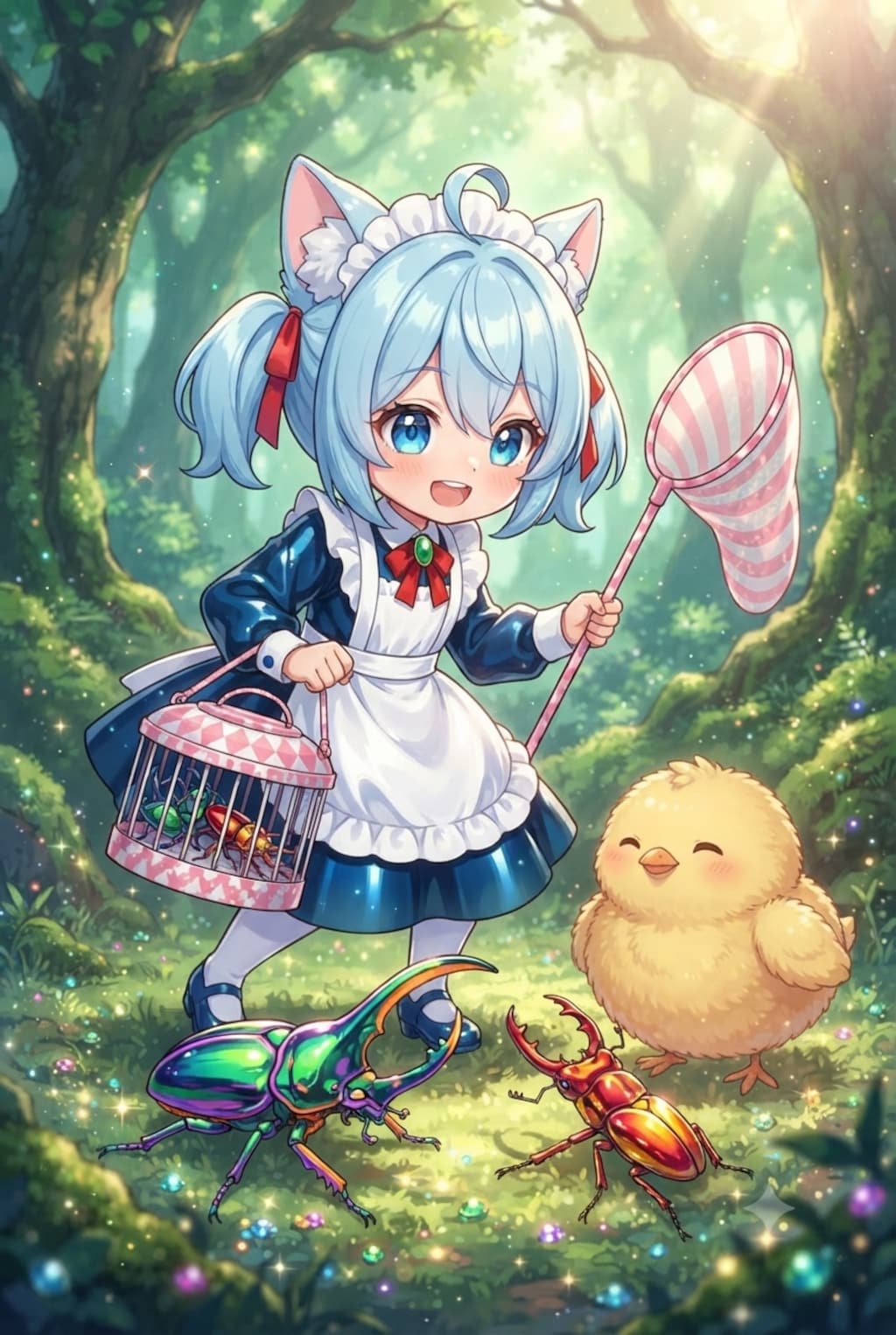 猫耳ちゃんとひよこ　虫とり