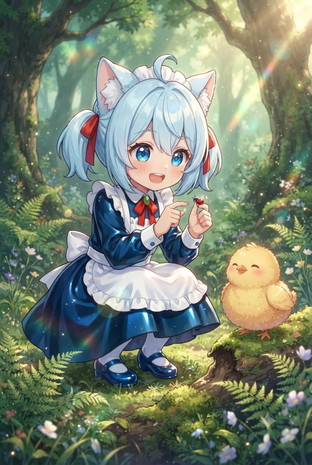 猫耳ちゃんとひよこ　虫とり