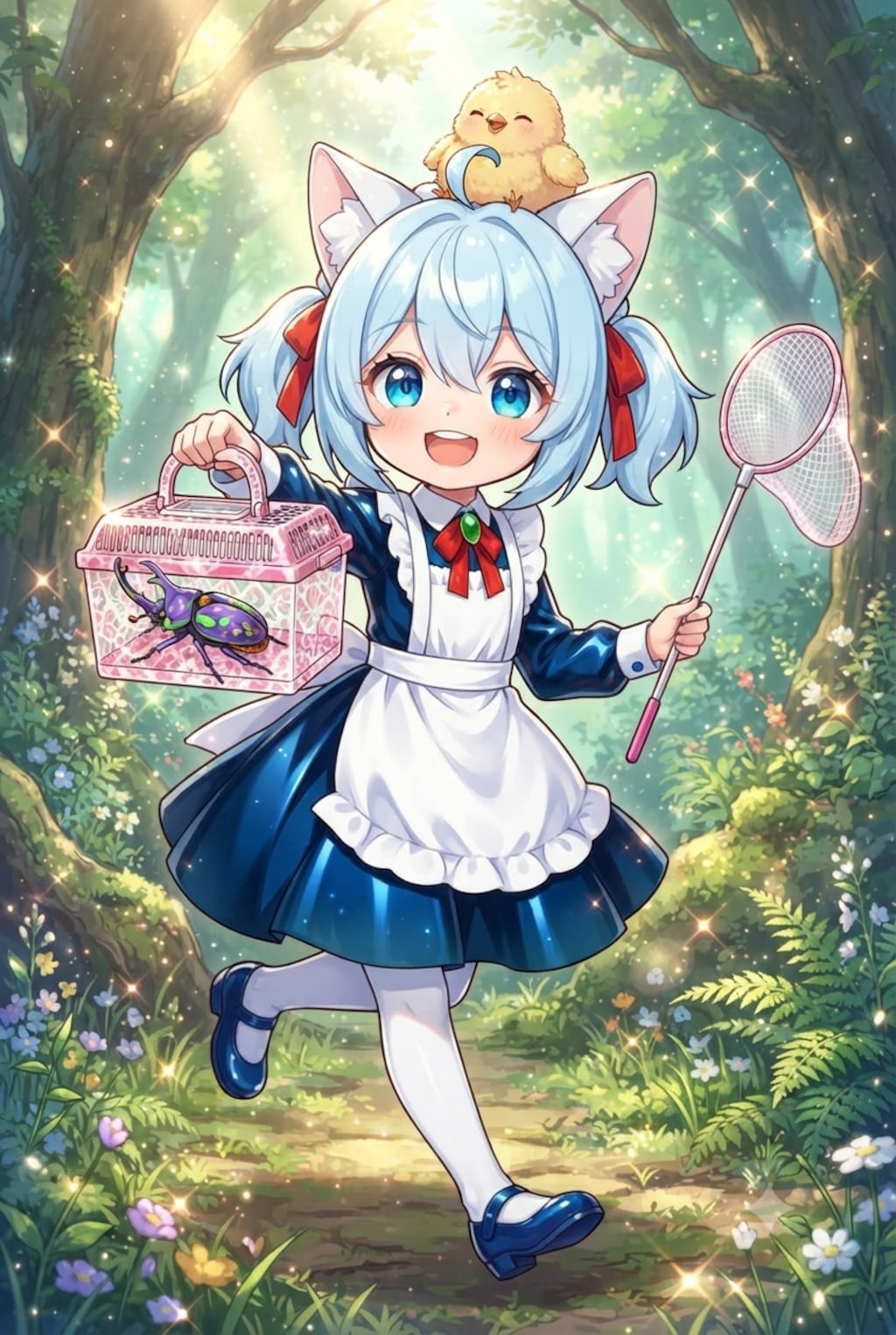 猫耳ちゃんとひよこ　虫とり