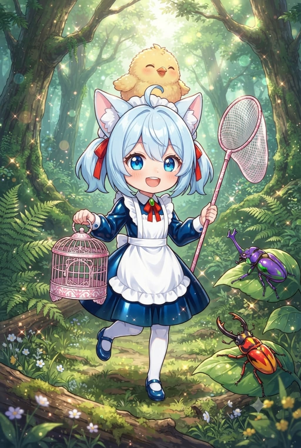 猫耳ちゃんとひよこ　虫とり