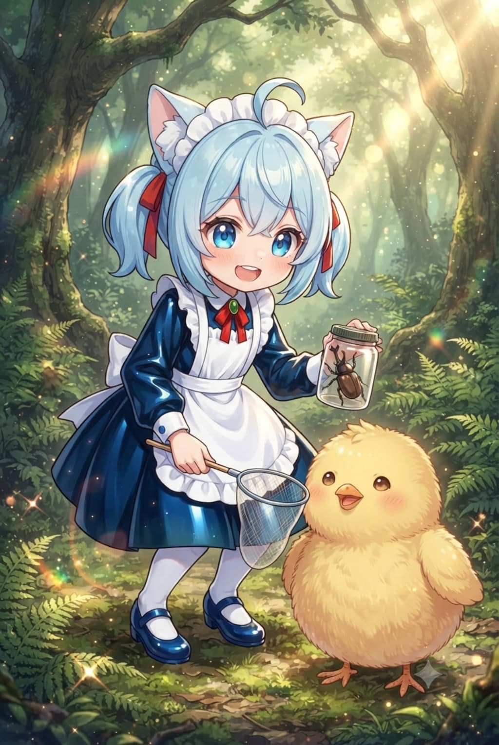 猫耳ちゃんとひよこ　虫とり