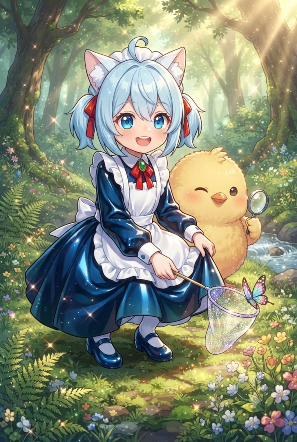 猫耳ちゃんとひよこ　虫とり