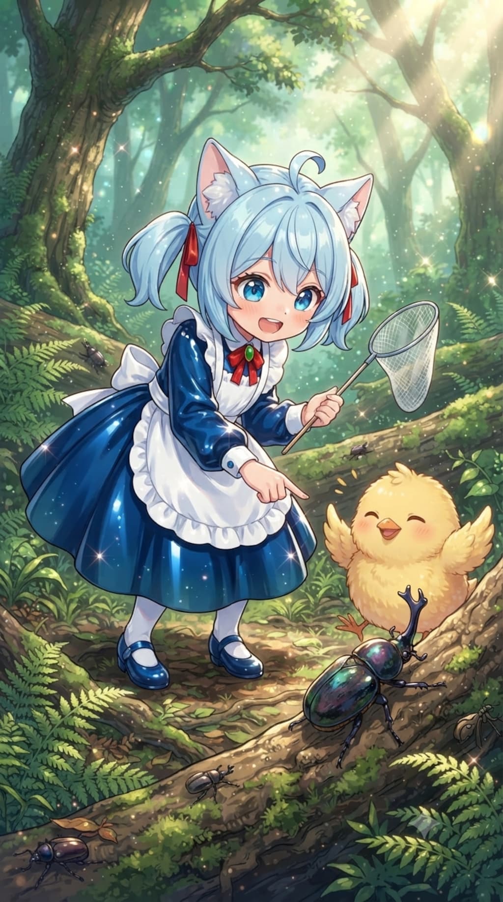 猫耳ちゃんとひよこ　虫とり