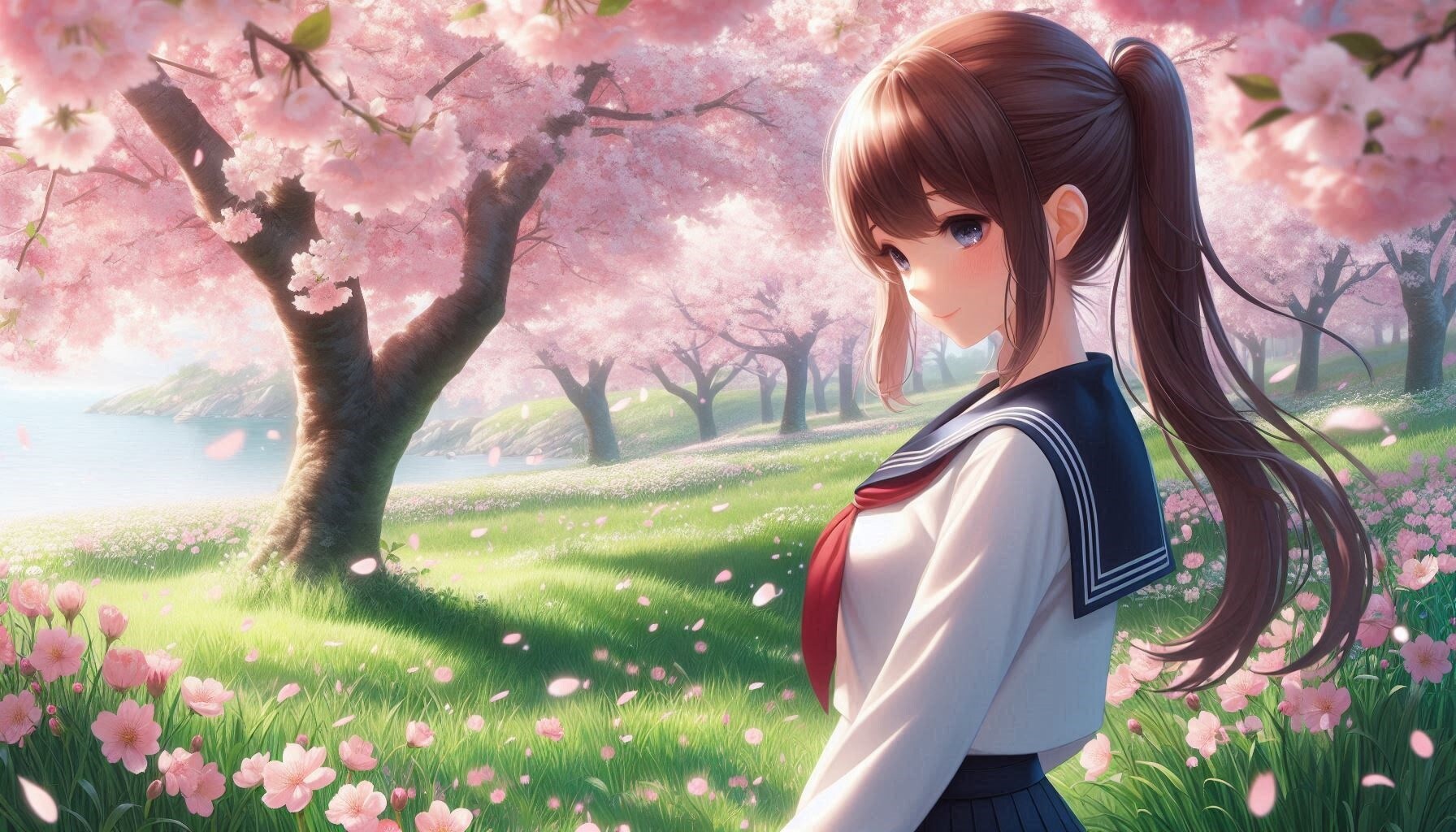 桜、セーラー服、ポニーテール | の人気AIイラスト・グラビア