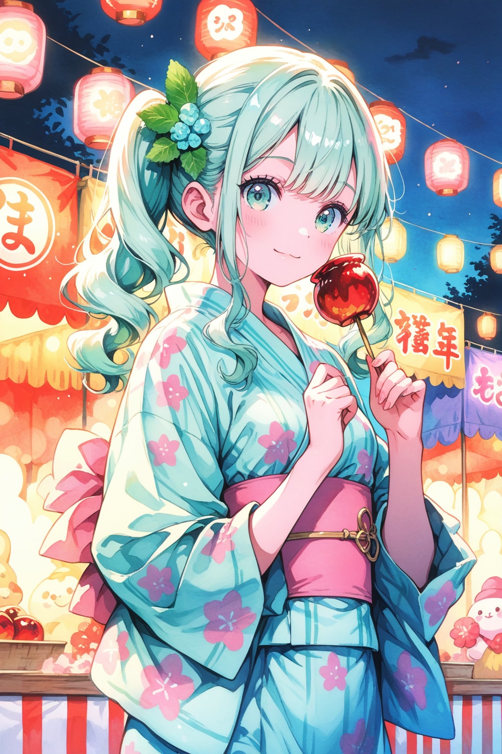 提灯のあかりと、甘いりんごあめ 🏮