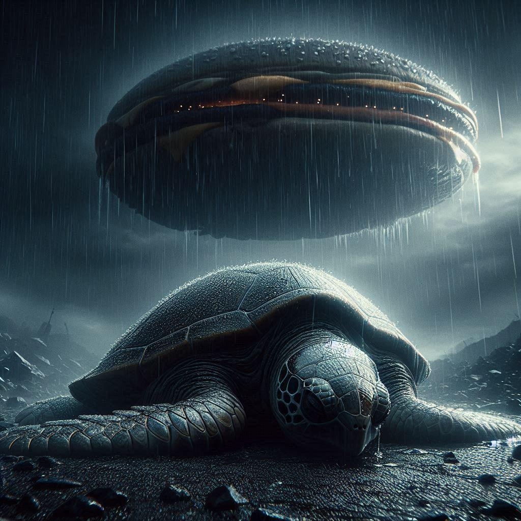 亀対ハンバーガー