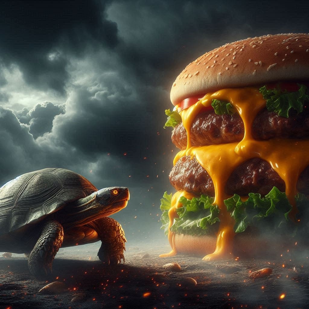 亀対ハンバーガー